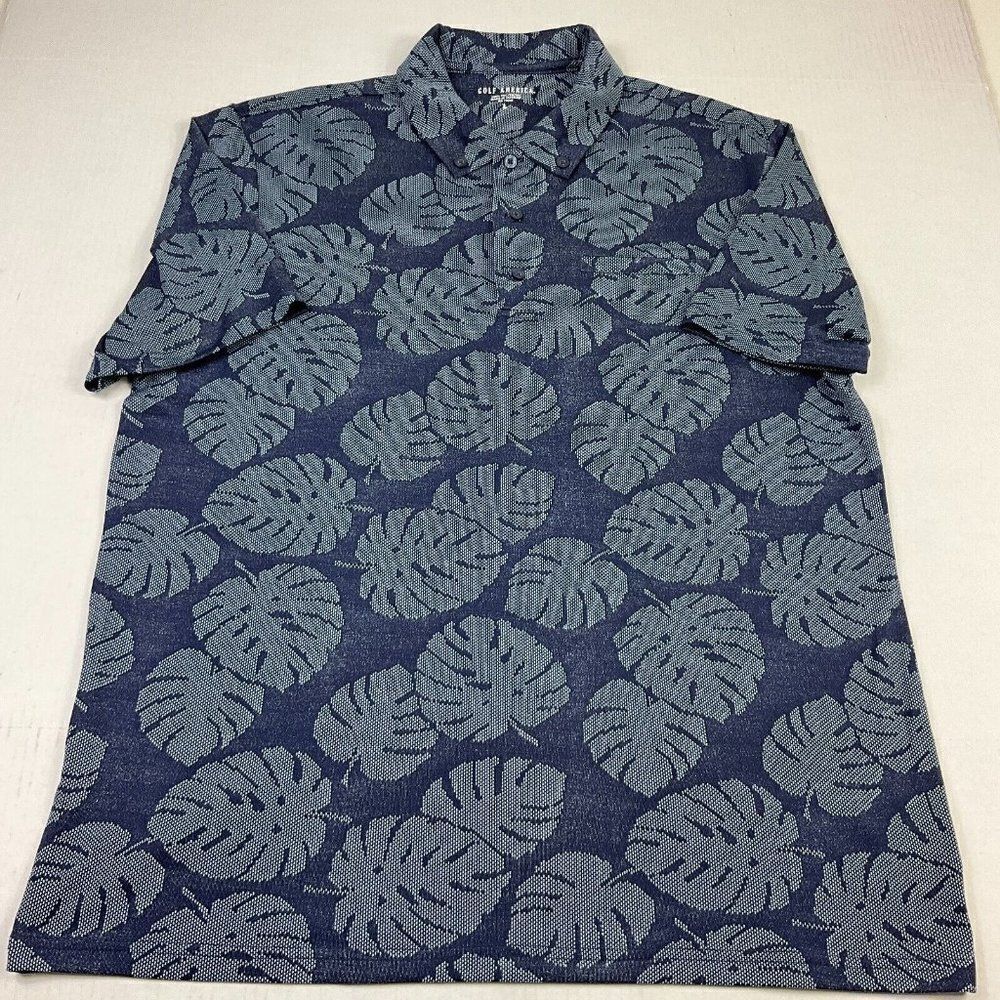 Golf America Mens Polo Shirt Leaf Print Stretch Performance Short Sleeve Large